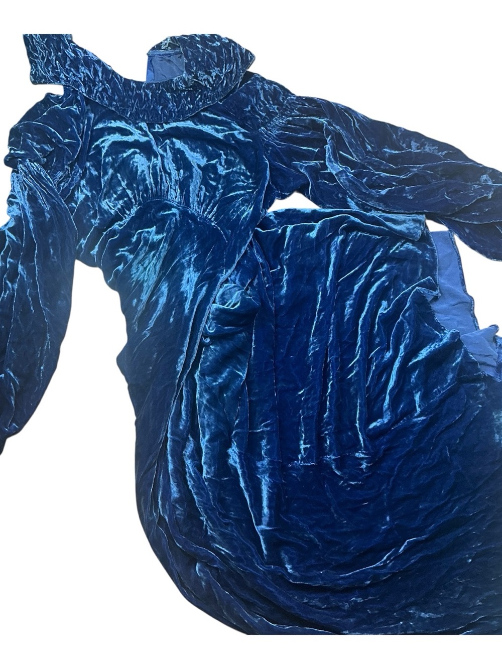 Vintage 1930s sapphire blue empire waist long sleeve silk velvet dress SZ Small